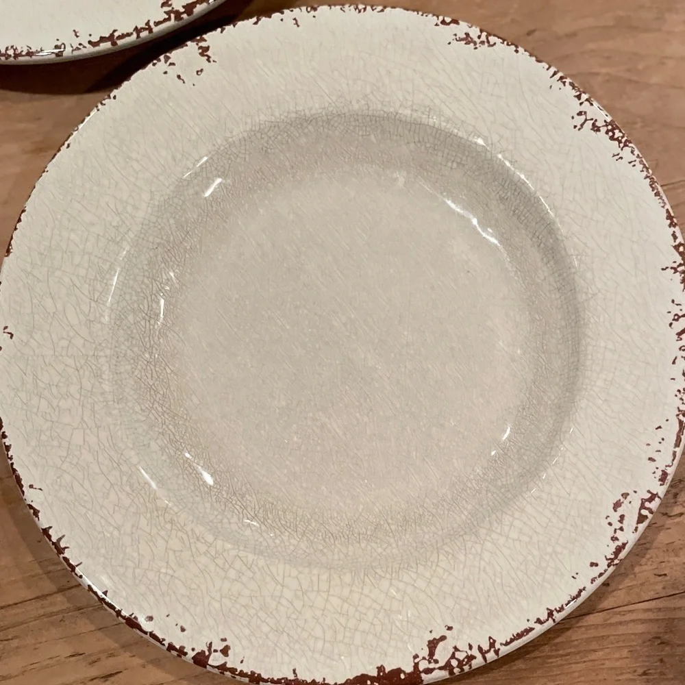 Williams Sonoma set of 2 Rustic White Crackle Melamine Farmhouse salad plates